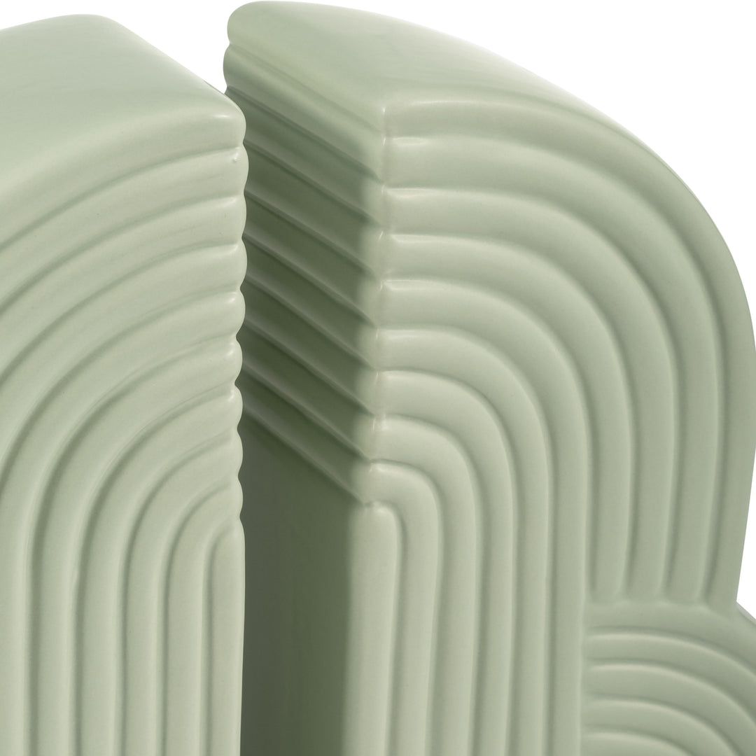 Sage green ceramic arch bookends with ridged detail - Sagebrook Home - Whats New Furniture Portland OR