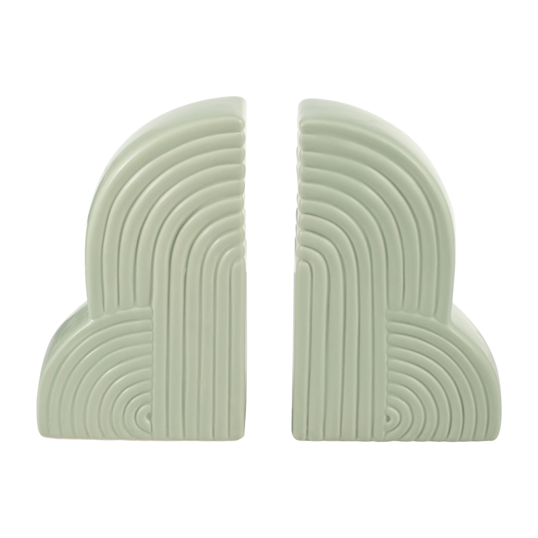 Sage green ceramic arch bookends with ridged detail - Sagebrook Home - Whats New Furniture Portland OR