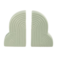 Sage green ceramic arch bookends with ridged detail - Sagebrook Home - Whats New Furniture Portland OR