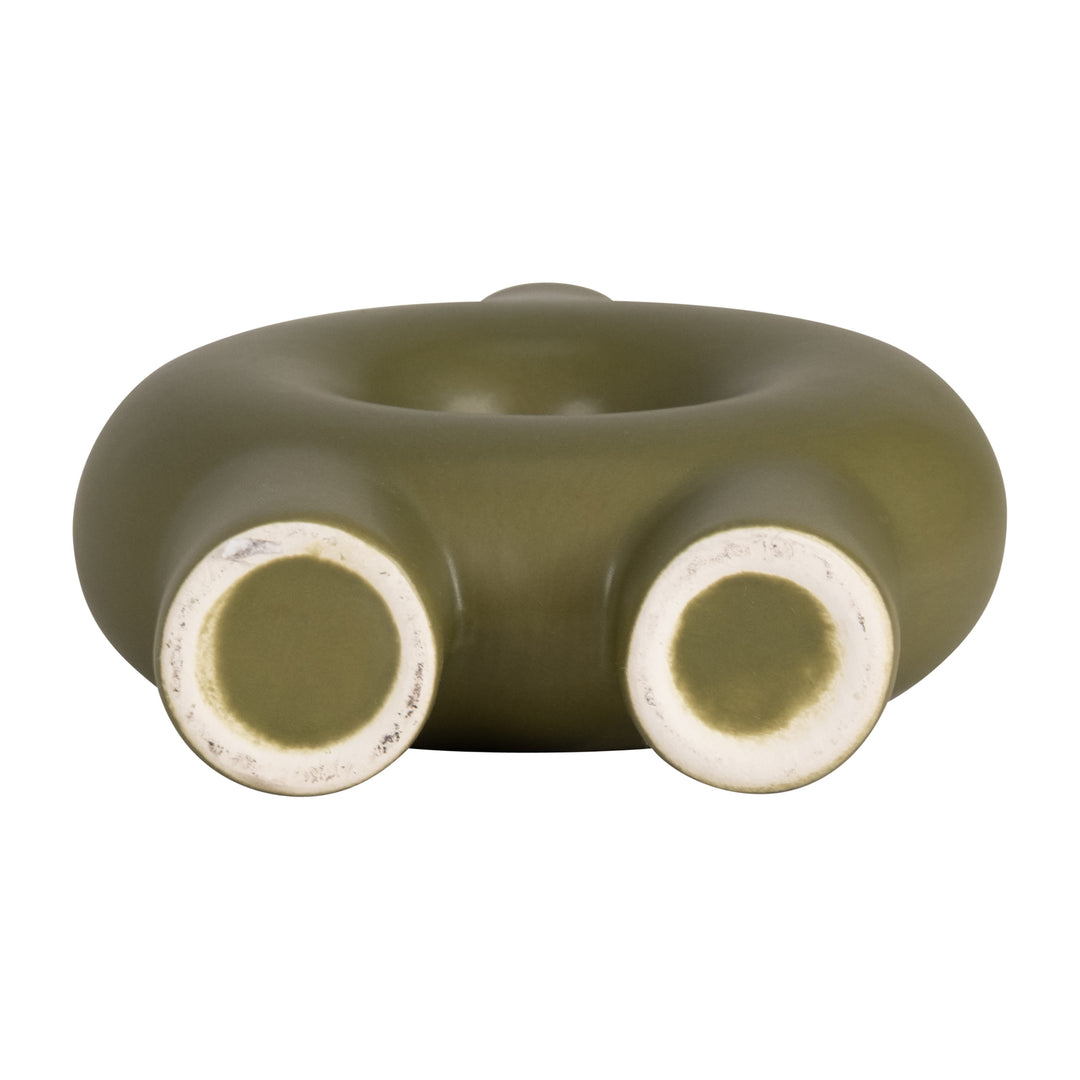 Olive green ceramic donut footed vase 7 inch - Sagebrook Home - Whats New Furniture Portland OR