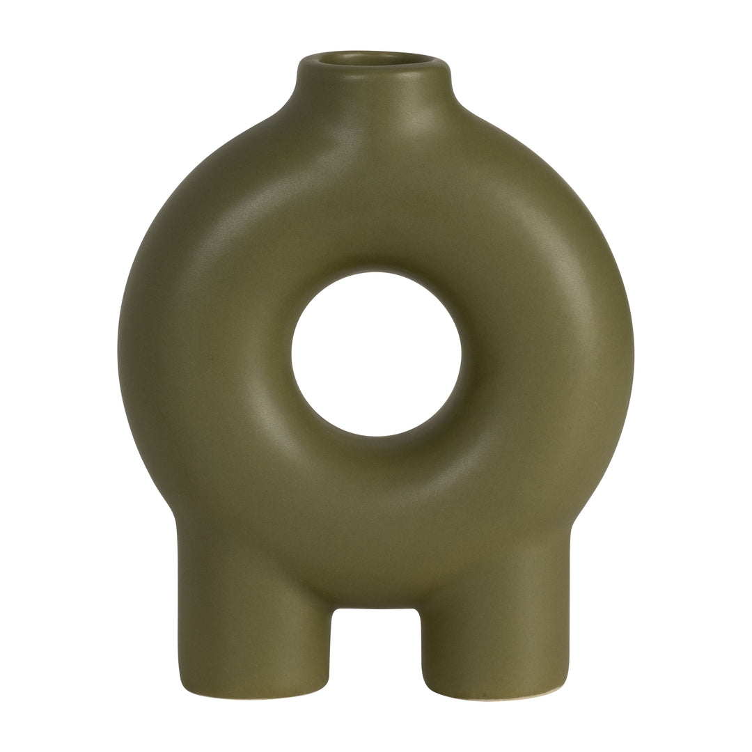 Olive green ceramic donut footed vase 7 inch - Sagebrook Home - Whats New Furniture Portland OR