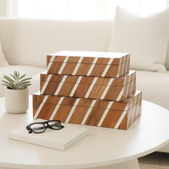 Carved diagonal lines nesting boxes set of 3 natural ivory - Sagebrook Home - Whats New Furniture Portland OR