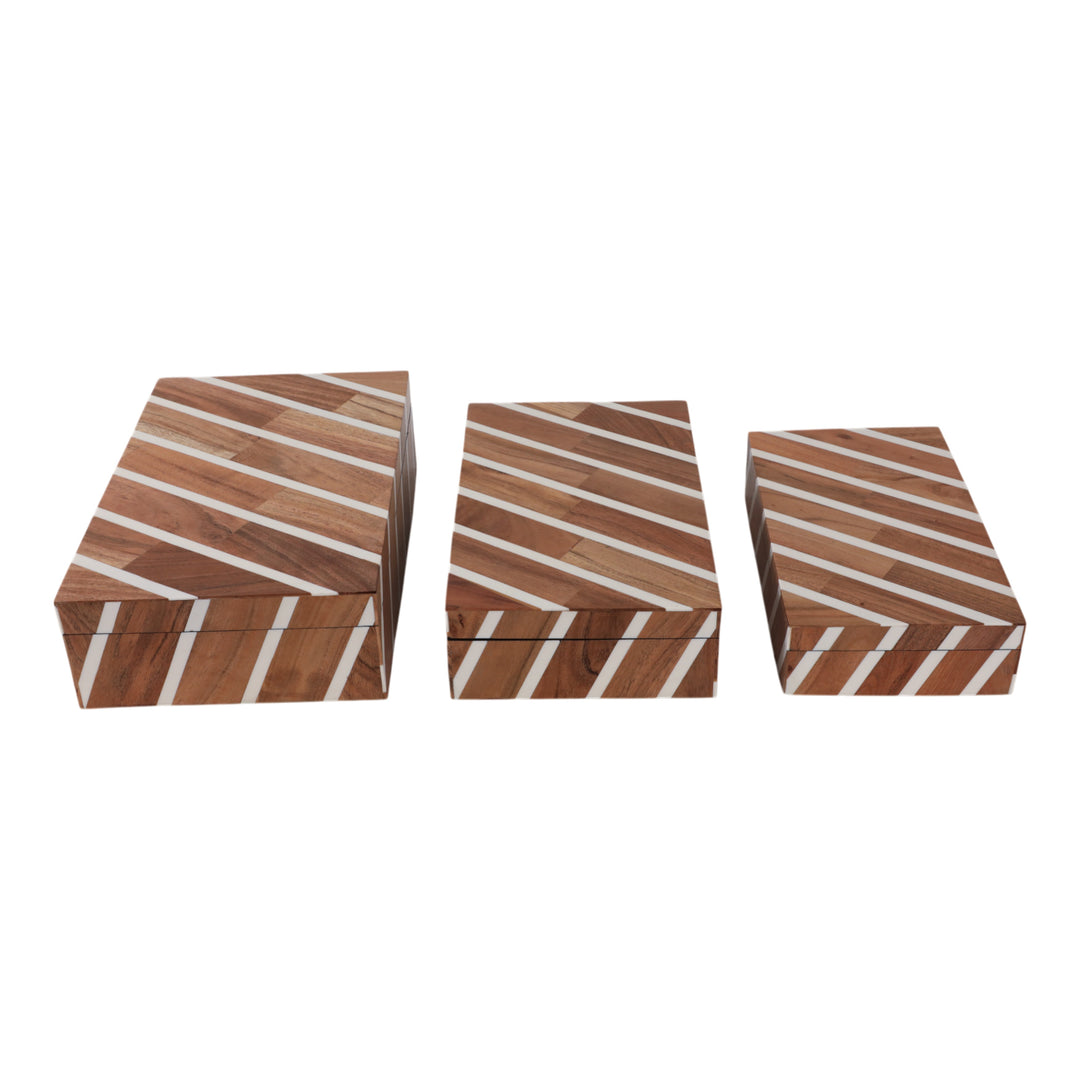 Carved diagonal lines nesting boxes set of 3 natural ivory - Sagebrook Home - Whats New Furniture Portland OR