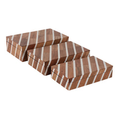 Carved diagonal lines nesting boxes set of 3 natural ivory - Sagebrook Home - Whats New Furniture Portland OR