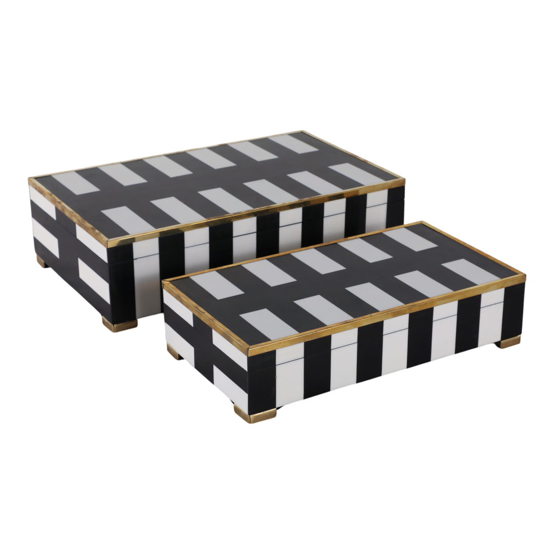 Black and white stripe footed boxes with gold feet set of 2 - Sagebrook Home - Whats New Furniture Portland OR