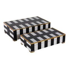 Black and white stripe footed boxes with gold feet set of 2 - Sagebrook Home - Whats New Furniture Portland OR
