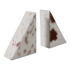 Hair on hide cow print triangular bookends set of 2 - Sagebrook Home - Whats New Furniture Portland OR