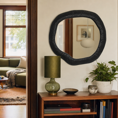 Hammered aluminum black mirror styled over a Portland console - Whats New Furniture