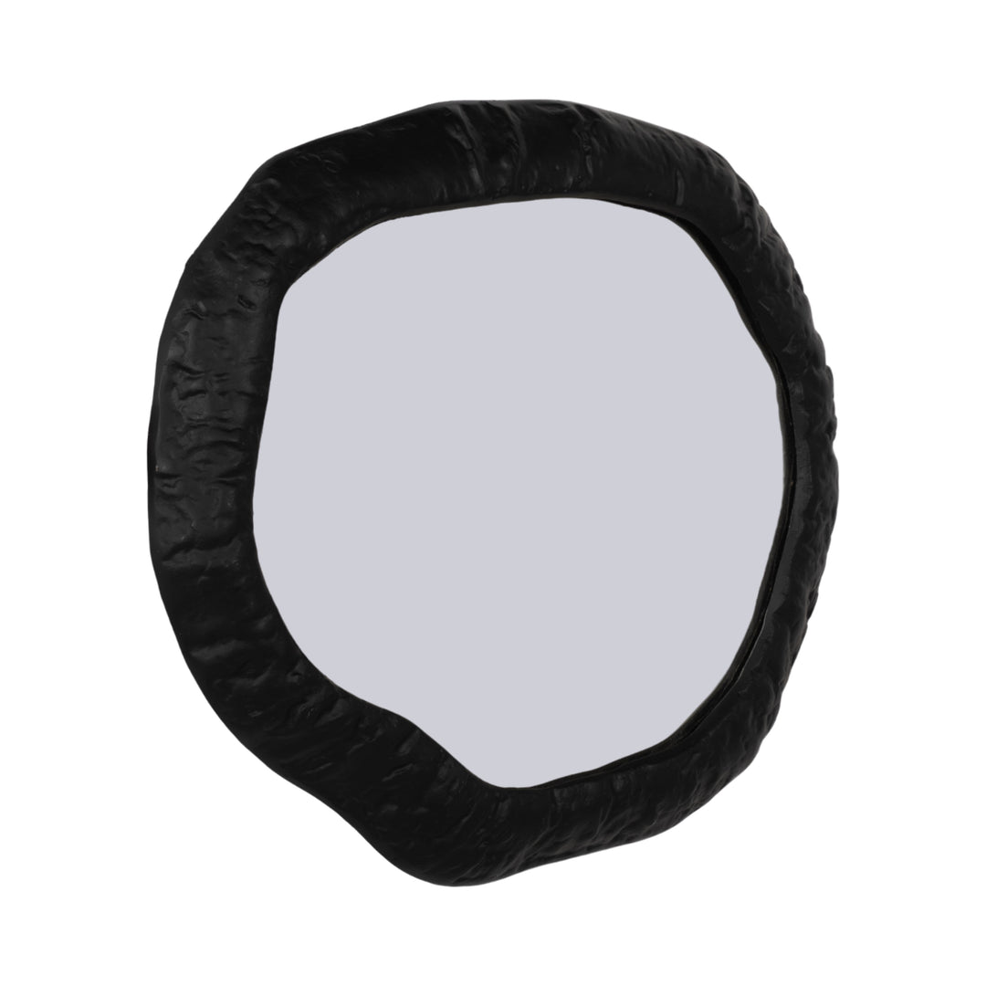 Hammered aluminum organic round wall mirror 18 inch matte black - Sagebrook Home - Whats New Furniture Portland OR