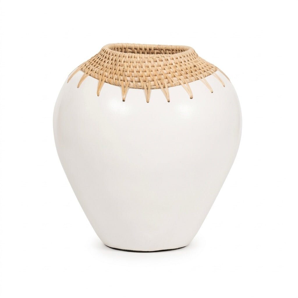 10"h Terracotta Vase, White/Natural - What's New Furniture Portland Oregon