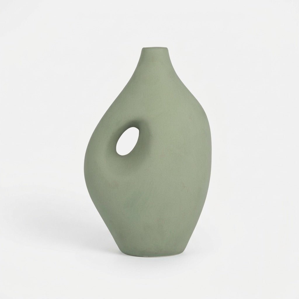 12" Nomadic Handle Vase, Dark Sage - Studio Front - What's New Furniture Portland Oregon