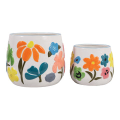 6/8" Floral Embossed Planters, Multi, Set of 2 by Sagebrook Home - product view - Whats New Furniture Portland OR