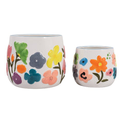 6/8" Floral Embossed Planters, Multi, Set of 2 by Sagebrook Home - detail view 3 - Whats New Furniture Portland OR