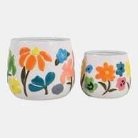 6/8" Floral Embossed Planters, Multi, Set of 2 by Sagebrook Home - product view