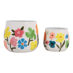 6/8" Floral Embossed Planters, Multi, Set of 2 by Sagebrook Home - detail view 2 - Whats New Furniture Portland OR