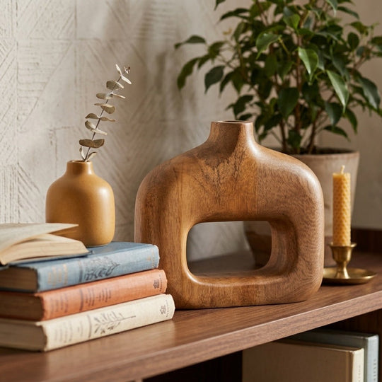 7" Wood Open Cut-out Vase - What's New Furniture Portland Oregon