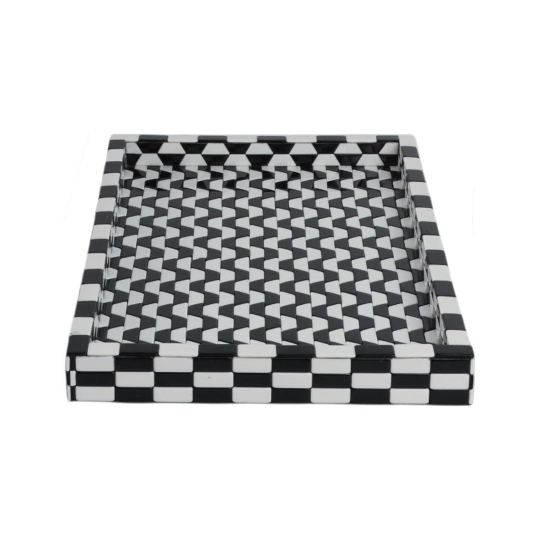 Black &amp; White Geometric Resin Tray in Medium (18" x 12") - studio - Sagebrook Home - Whats New Furniture Portland OR