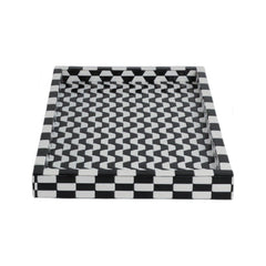 Black &amp; White Geometric Resin Tray in Medium (18" x 12") - studio - Sagebrook Home - Whats New Furniture Portland OR