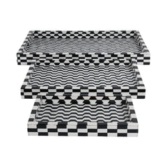 Black &amp; White Geometric Resin Tray in all three sizes three nested trays - decorative tray by Sagebrook Home - Whats New Furniture Portland OR