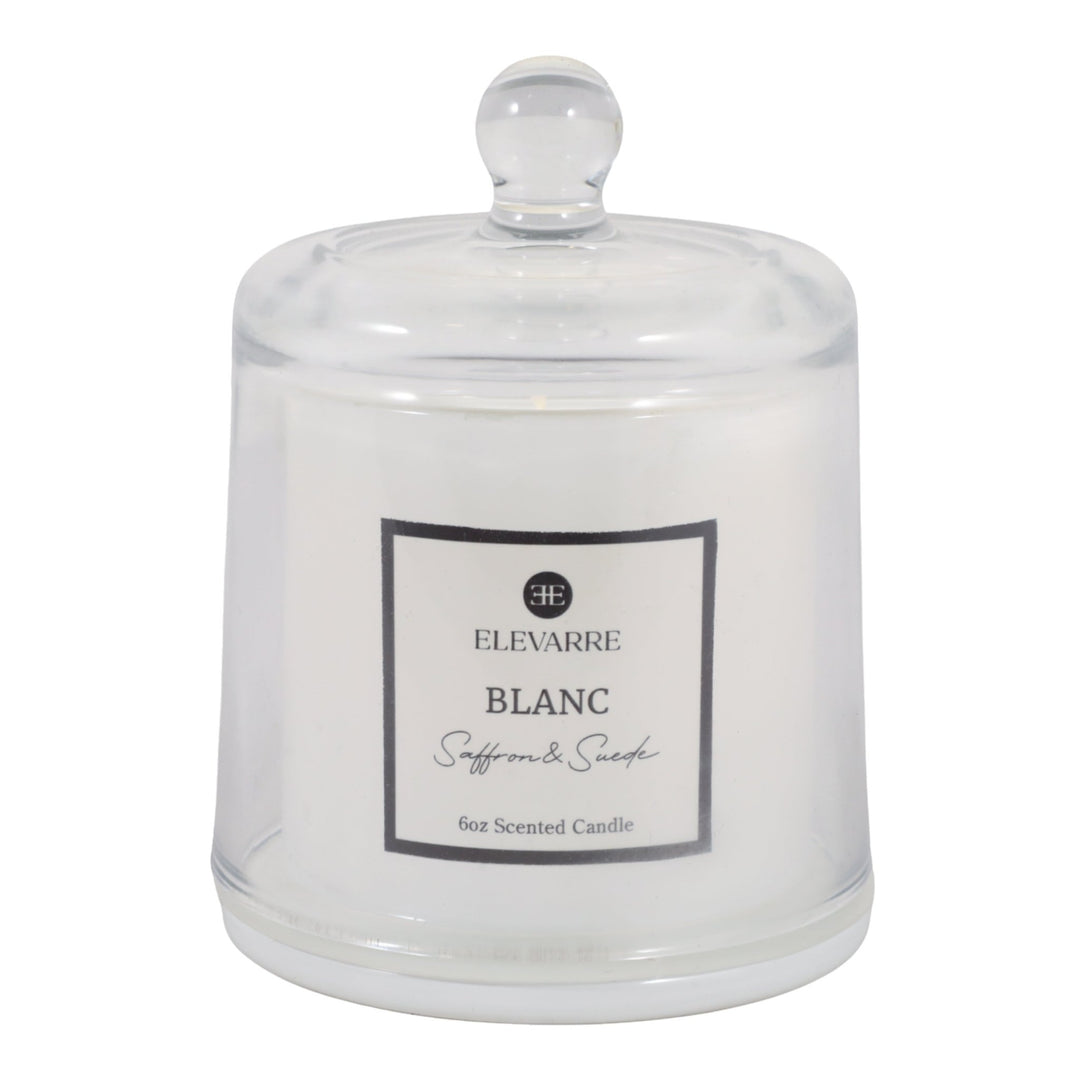 Blanc Saffron &amp; Suede Cloche Candle, 6 oz front view - scented candle by Elevarre by Sagebrook Home - Whats New Furniture Portland OR
