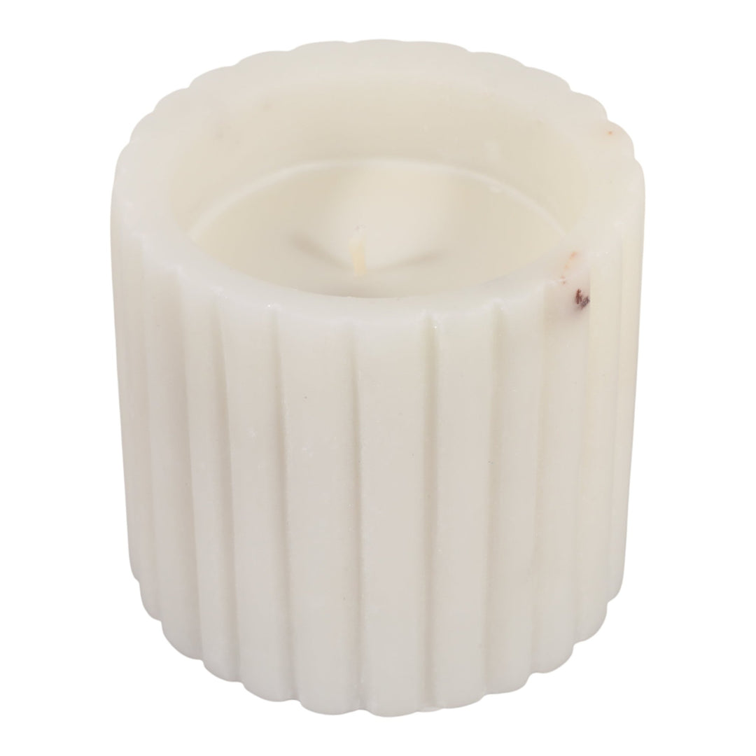 Blanc Saffron &amp; Suede Fluted Lidded Candle, 8 oz top view - scented candle by Elevarre by Sagebrook Home - Whats New Furniture Portland OR
