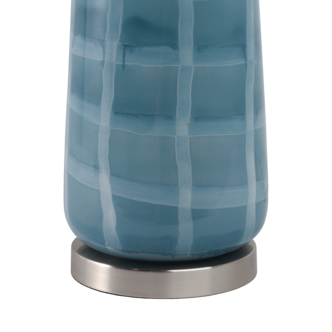 Blue Checkered Glass Table Lamp 29" base detail close up - table lamp by Sagebrook Home - Whats New Furniture Portland OR