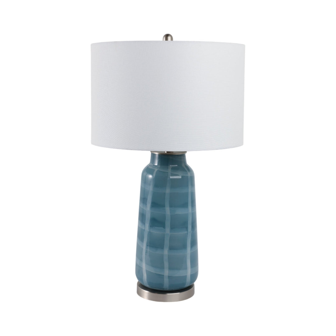 Blue Checkered Glass Table Lamp 29" front view - table lamp by Sagebrook Home - Whats New Furniture Portland OR