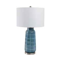 Blue Checkered Glass Table Lamp 29" front view - table lamp by Sagebrook Home - Whats New Furniture Portland OR