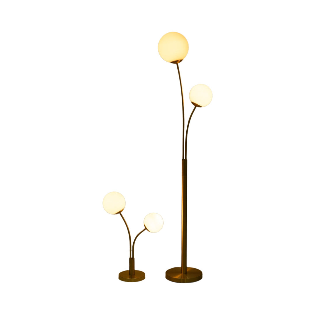 Brass Double Globe Lamp, table and floor lamp lit up - floor lamp by Sagebrook Home - Whats New Furniture Portland OR