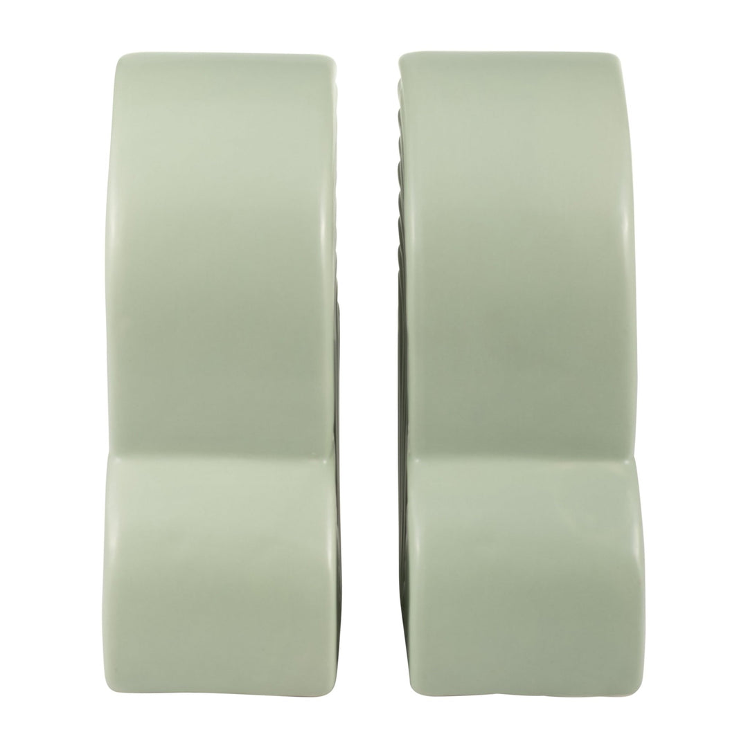 Sage green ceramic arch bookends with ridged detail - Sagebrook Home - Whats New Furniture Portland OR