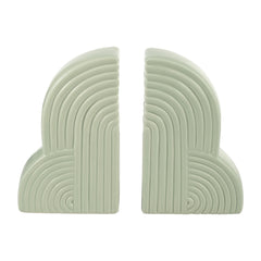Sage green ceramic arch bookends with ridged detail - Sagebrook Home - Whats New Furniture Portland OR