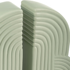 Sage green ceramic arch bookends with ridged detail - Sagebrook Home - Whats New Furniture Portland OR
