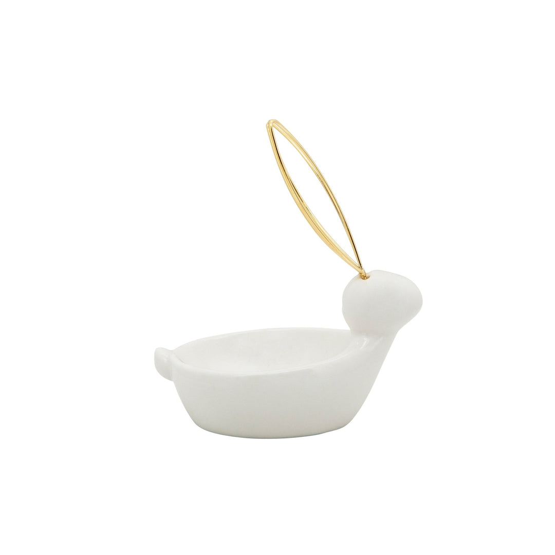 Ceramic Bunny Trinket Dish 6", White &amp; Gold side view - trinket dish by Sagebrook Home - Whats New Furniture Portland OR