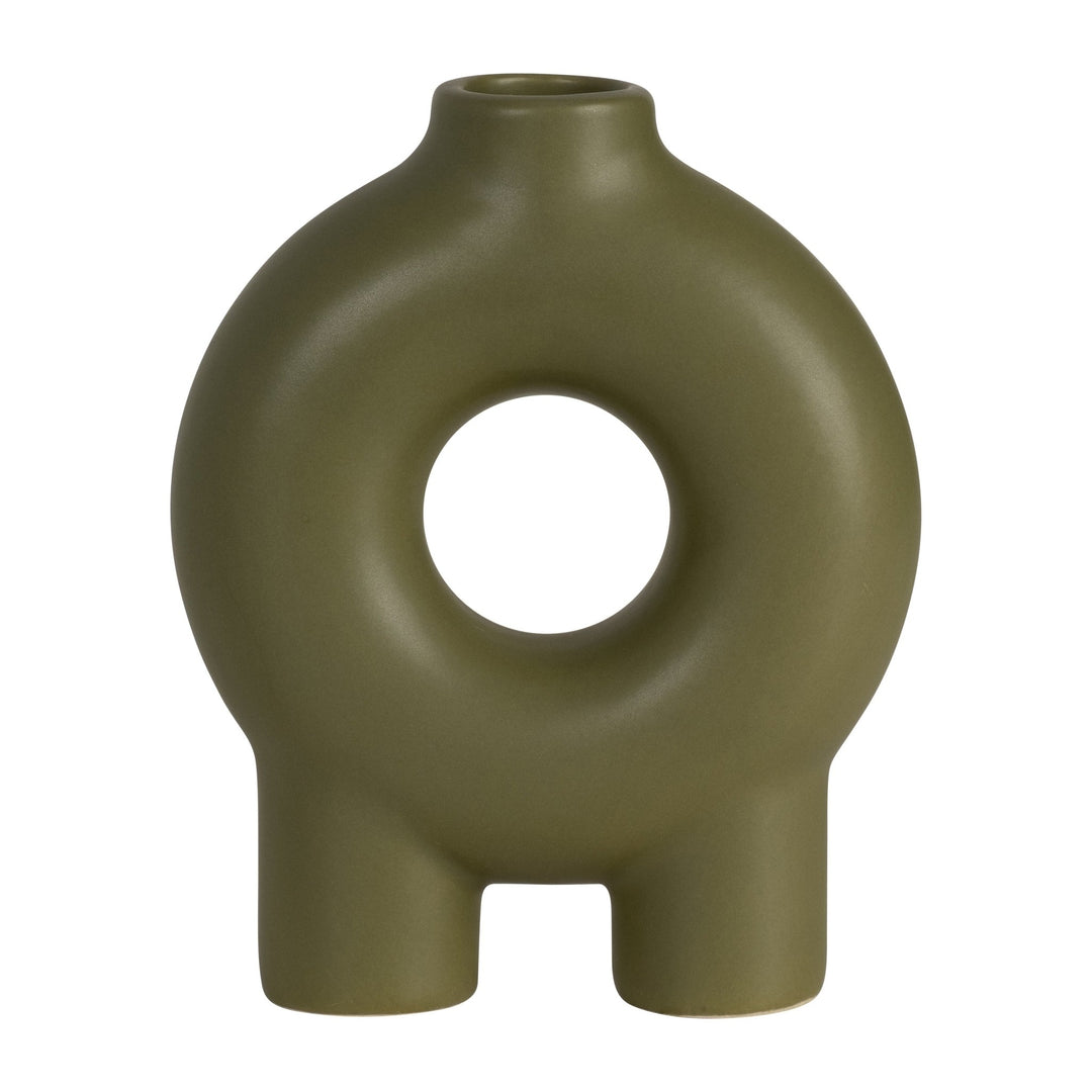 Olive green ceramic donut footed vase 7 inch - Sagebrook Home - Whats New Furniture Portland OR