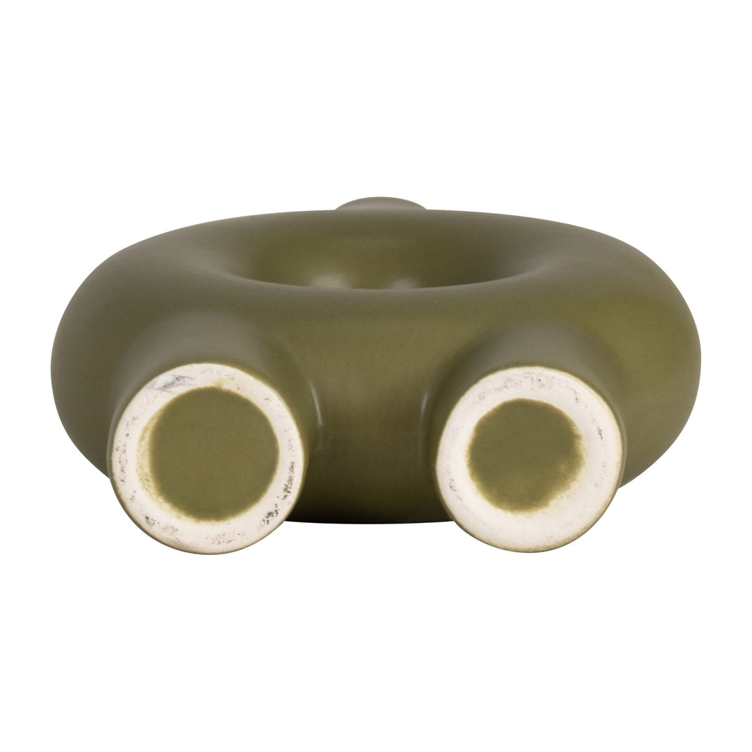 Olive green ceramic donut footed vase 7 inch - Sagebrook Home - Whats New Furniture Portland OR