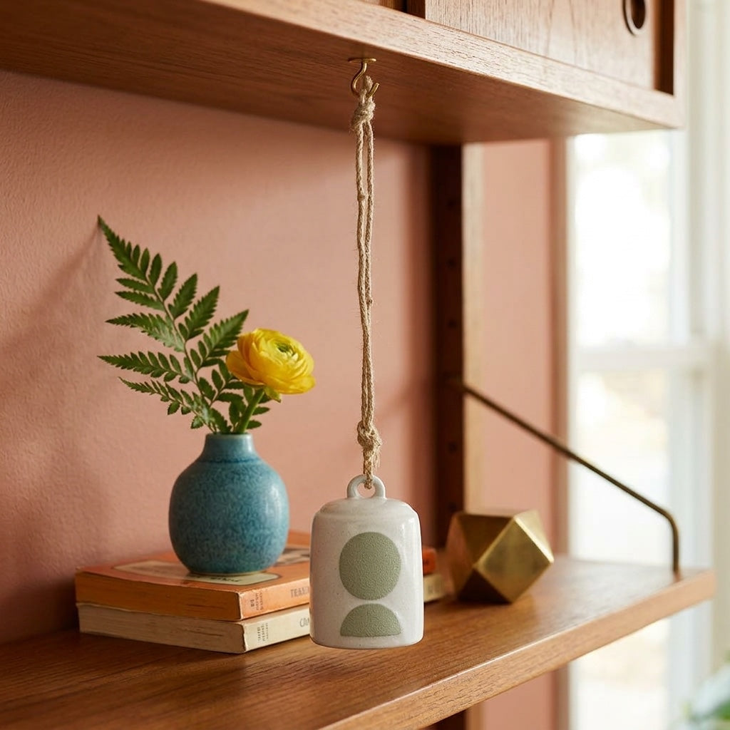 Ceramic Hanging Bell styled in a bright Portland mid-century modern interior - Whats New Furniture