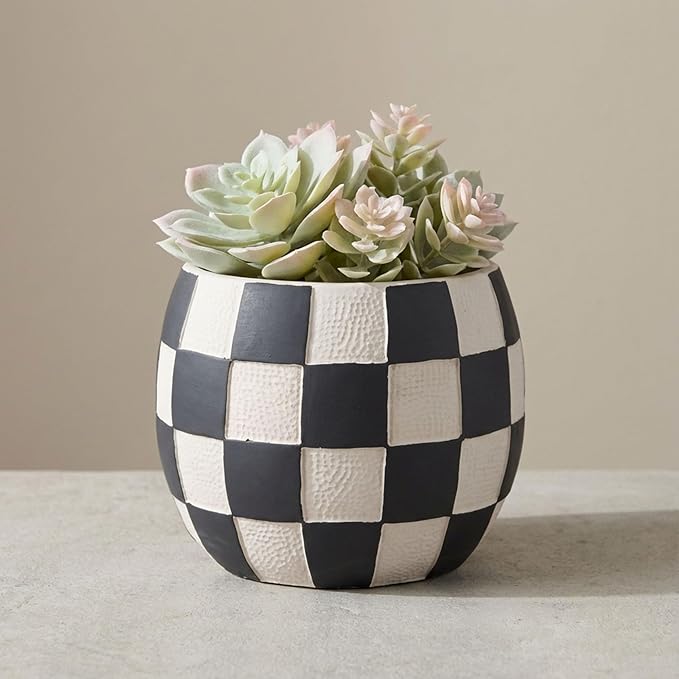 Checkerboard Rounded Planter front view - Whats New Furniture Portland OR