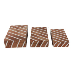 Carved diagonal lines nesting boxes set of 3 natural ivory - Sagebrook Home - Whats New Furniture Portland OR