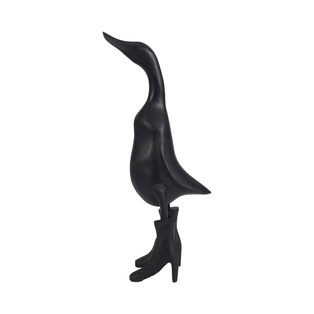 Duck in Rainboots in Black front studio view - bamboo figurine by Sagebrook Home - Whats New Furniture Portland OR