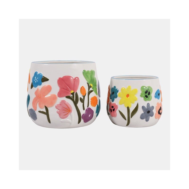 Floral Embossed Planters front view - Whats New Furniture Portland OR