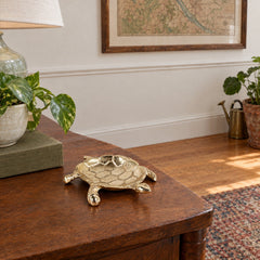 Gold Aluminum Turtle Trinket Dish 7" styled in a Portland living room - Whats New Furniture