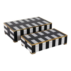 Black and white stripe footed boxes with gold feet set of 2 - Sagebrook Home - Whats New Furniture Portland OR