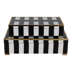 Black and white stripe footed boxes with gold feet set of 2 - Sagebrook Home - Whats New Furniture Portland OR