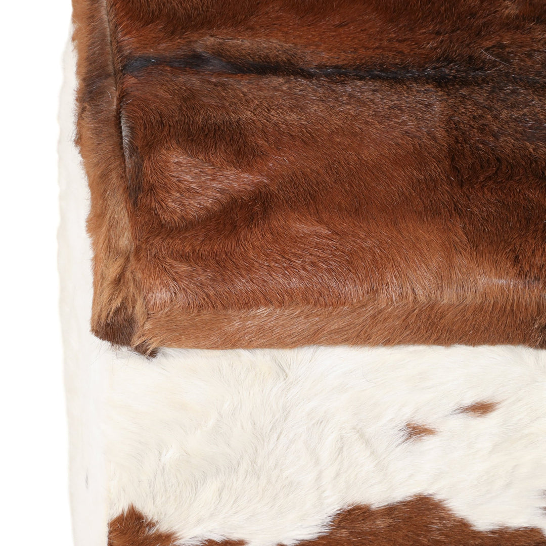 Hair on hide bench cowhide texture and seam detail - bench by Sagebrook Home - Whats New Furniture Portland OR