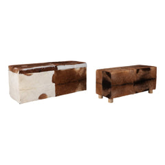 Hair on hide storage bench set of 2 in brown and white cowhide - bench by Sagebrook Home - Whats New Furniture Portland OR