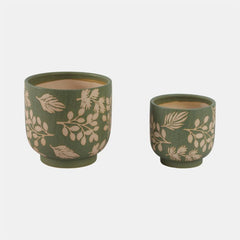 Hand Painted Leaves Planters detail view - Whats New Furniture Portland OR