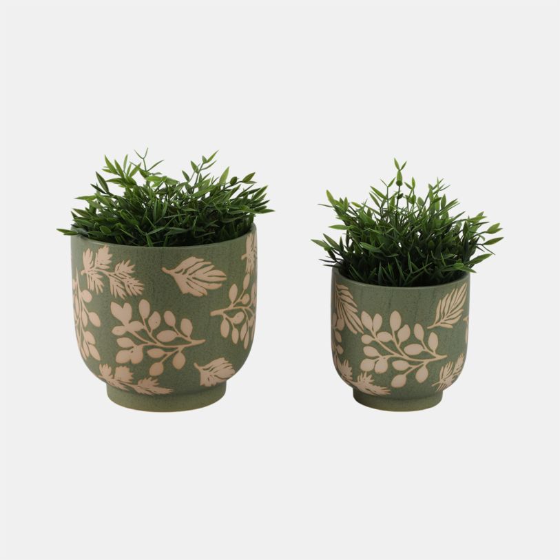 Hand Painted Leaves Planters detail view 2 - Whats New Furniture Portland OR