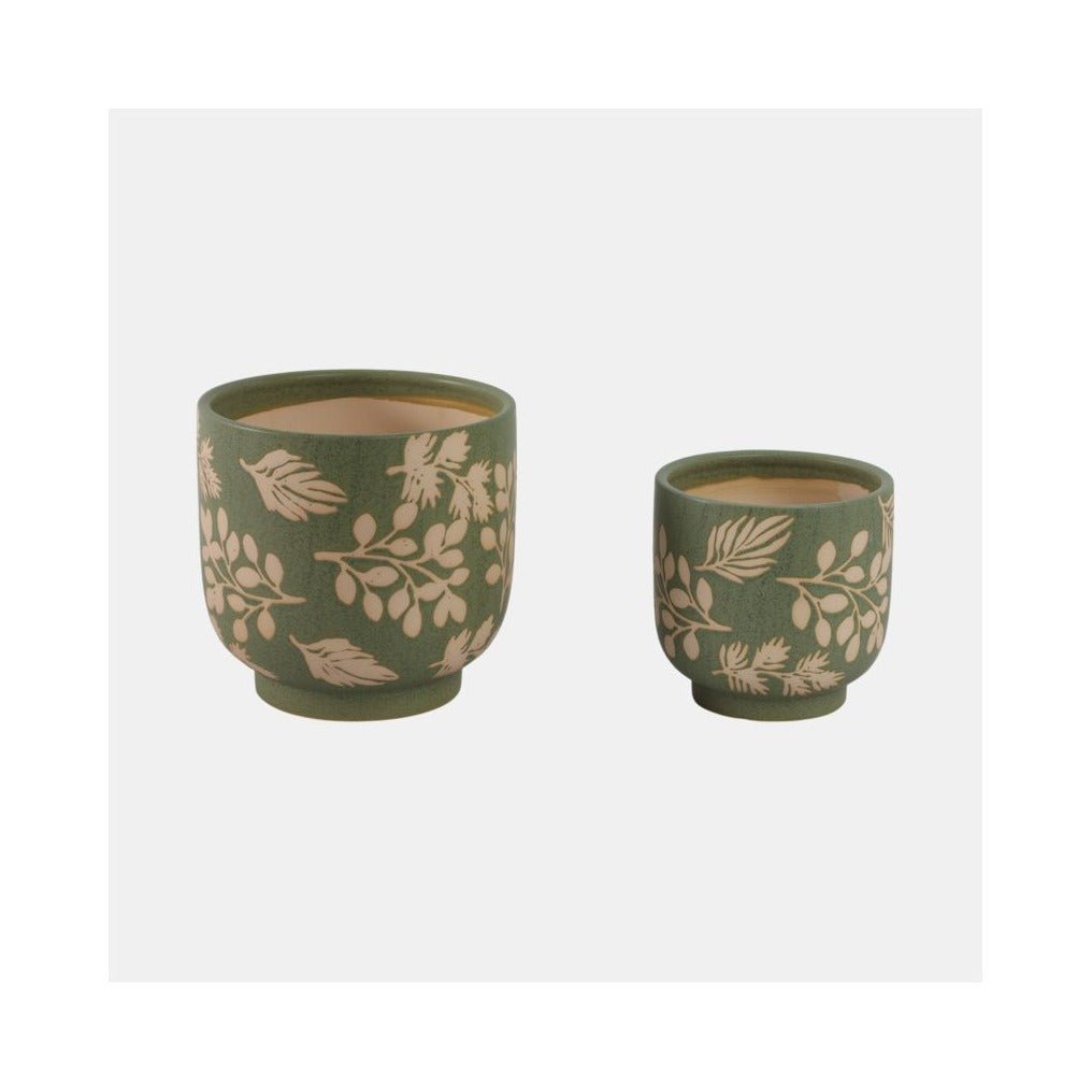Hand Painted Leaves Planters front view - Whats New Furniture Portland OR