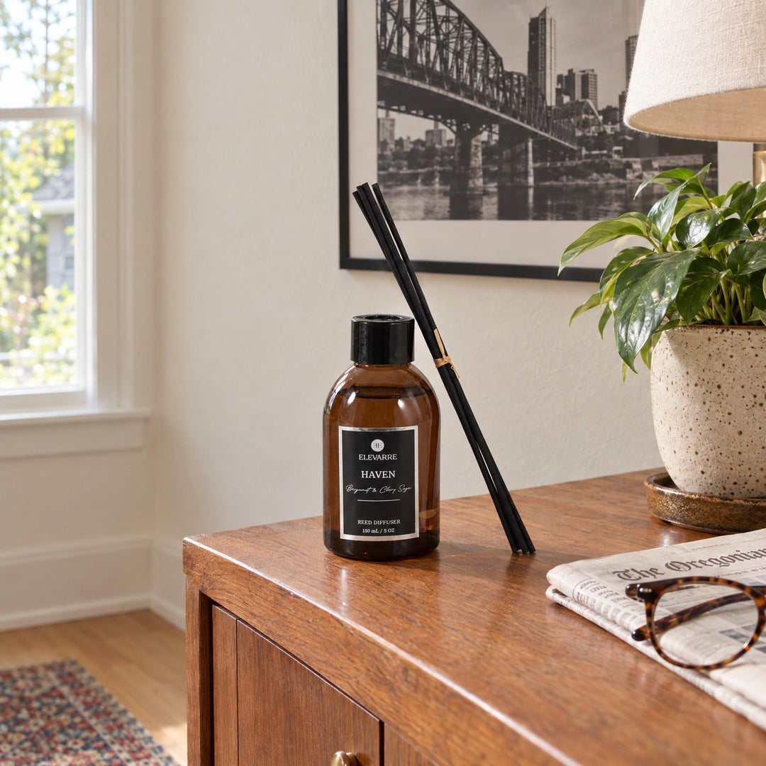 Haven Bergamot &amp; Clary Sage Reed Diffuser, 150 ml styled in a Portland living room - Whats New Furniture