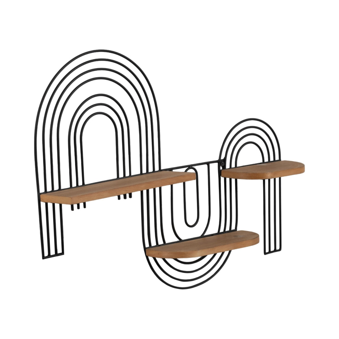 Loopy black metal wall shelf with wood ledges - Sagebrook Home - Whats New Furniture Portland OR